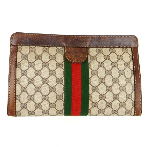 Vintage GUCCI Supreme Web GG Monogram Canvas Leather Travel Toiletry Bag - Picture 4 of 10